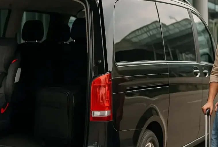 El conductor ayuda a cargar el equipaje en el monovolumen