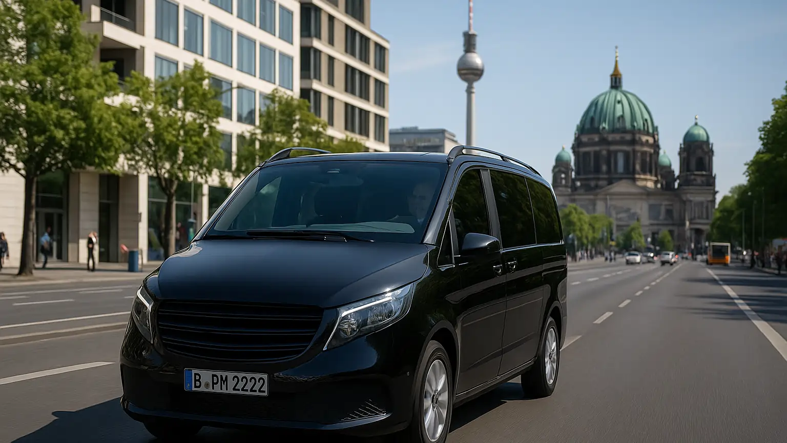 Black Mercedes MPV for long-distance European transfers from Berlin and Berlin Brandenburg Airport (BER)