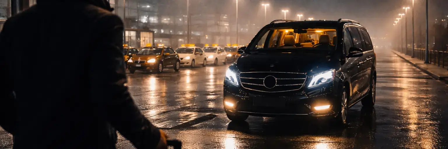 Van Mercedes avec chauffeur pour un transfert depuis l'aéroport de Berlin Brandenburg (BER) la nuit