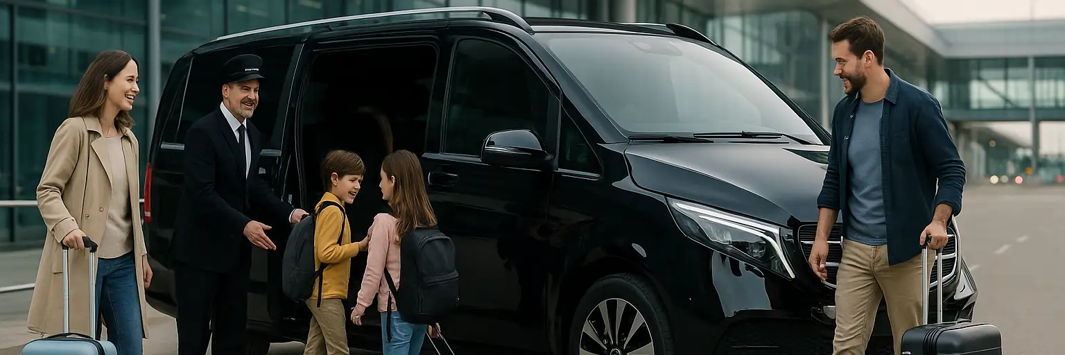 Black Mercedes MPV for group transfers in Berlin and Berlin Brandenburg Airport (BER)